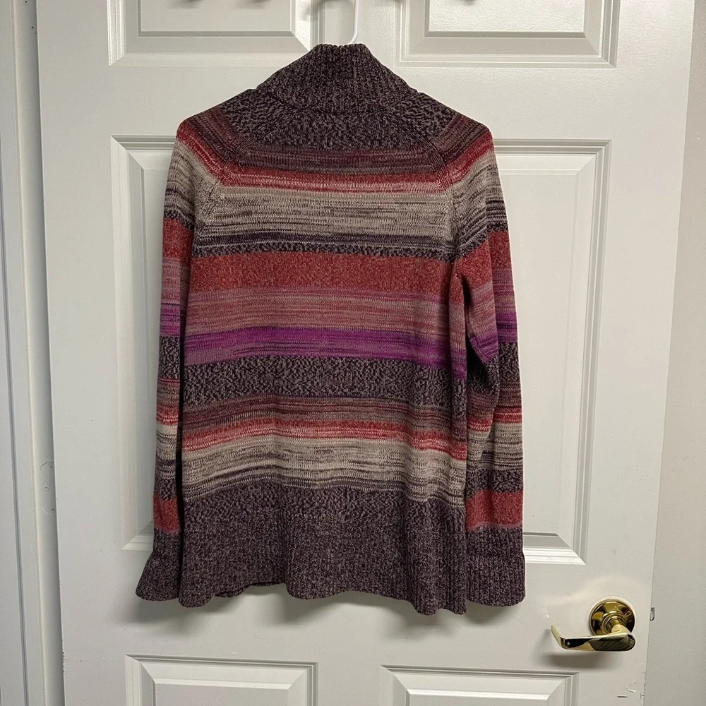 Eddie Bauer Knit Zip Pink and Purple Striped 100% Cotton Cardigan Sweater L